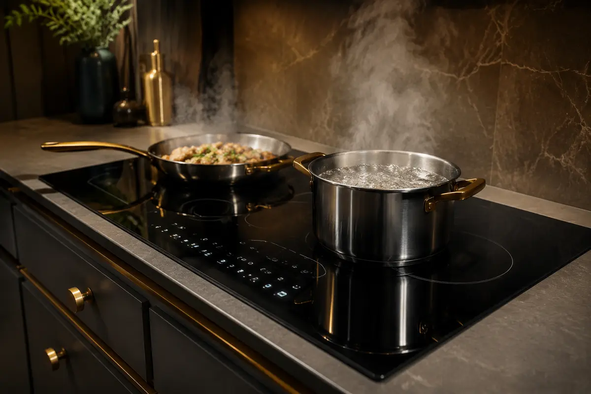 Cookware heating on a black induction range