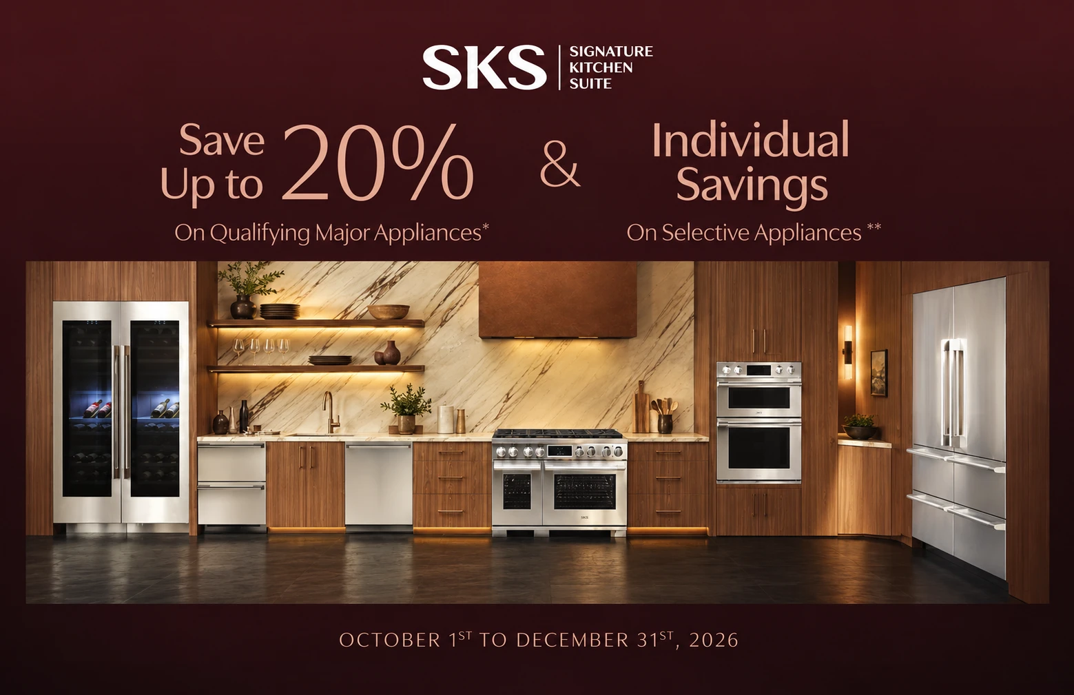 SKS Savings Event with up to 20% savings on qualifying appliances, October 1 to December 31, 2026